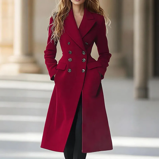 Elegante Warme Getailleerde Dames Winterjas met Dubbele Knopen