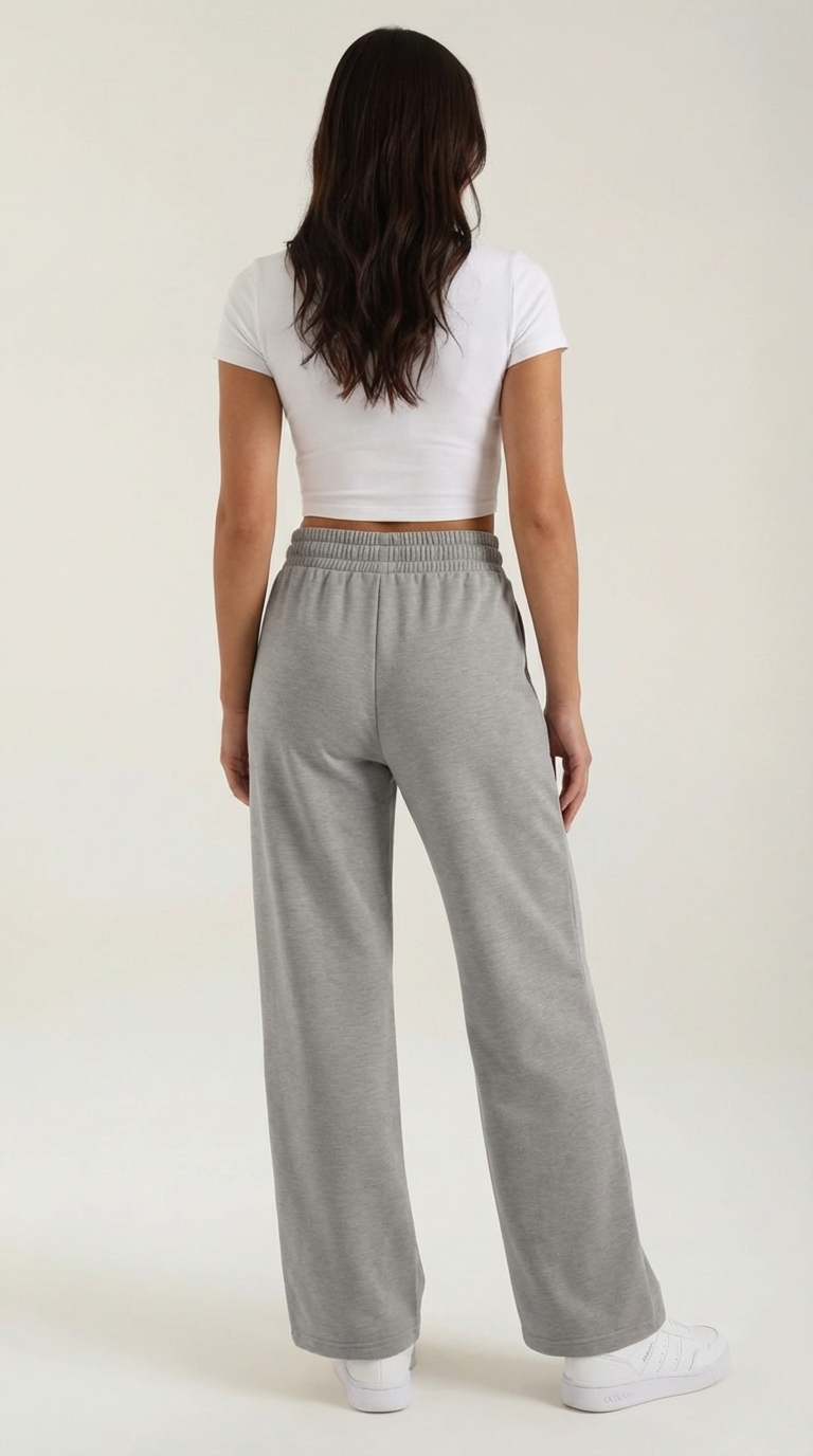 Sporty Gray Women's Joggers with Drawstring and Wide Legs
