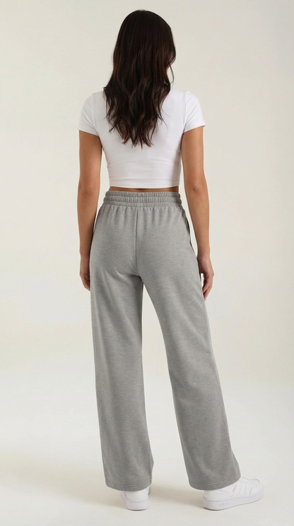 Sporty Gray Women's Joggers with Drawstring and Wide Legs