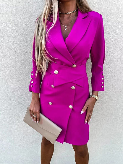 Luxe Dames Blazer Jurk met Dubbele Knopen en Lange Mouwen