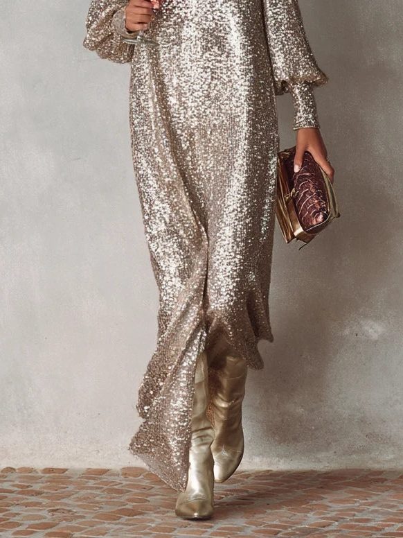 Sequin V-Neck Maxi Dress for Women - View 3