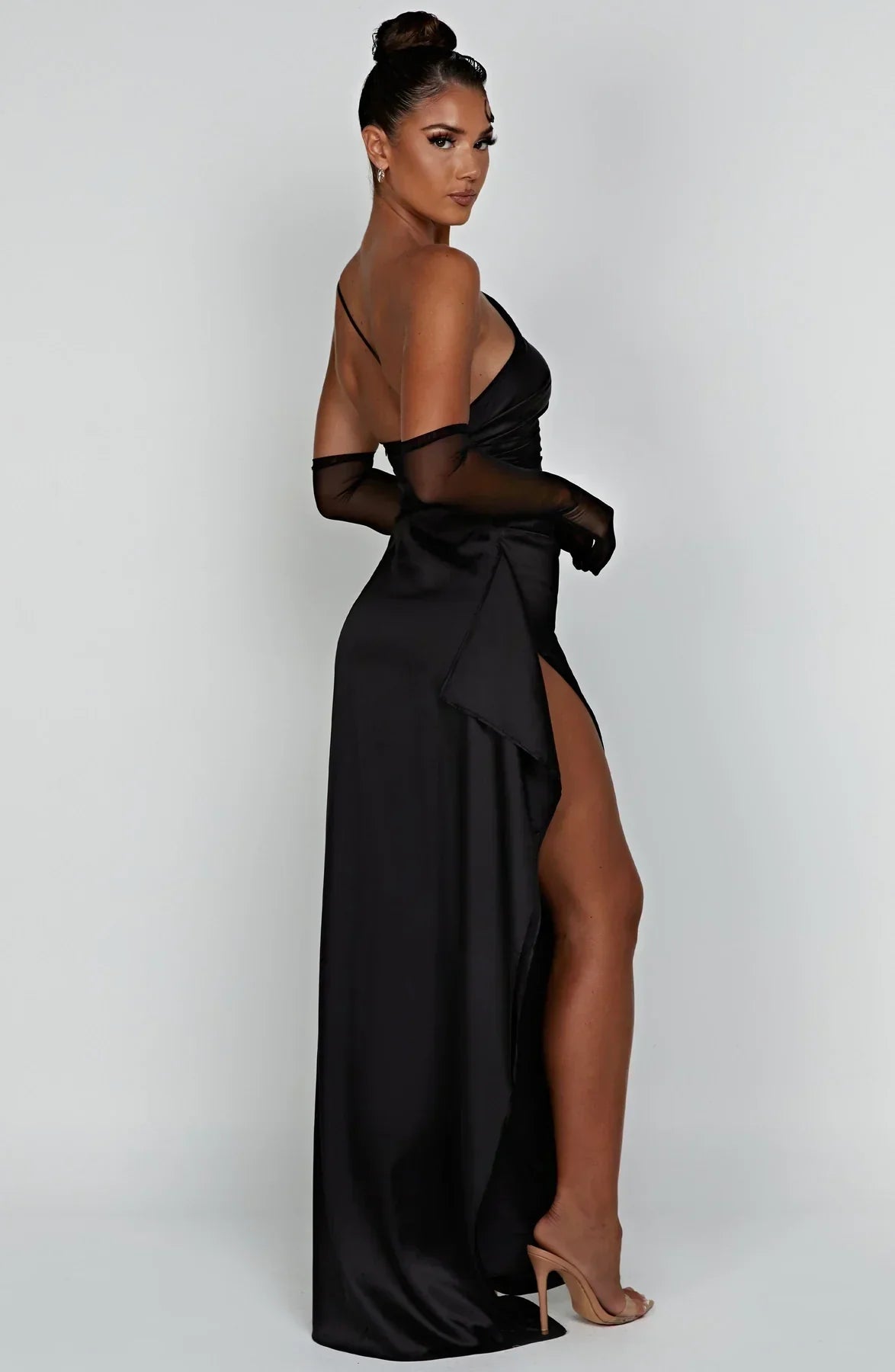 Jadey | Satijnen One-Shoulder Galajurk Avondjurk met Hoge Split