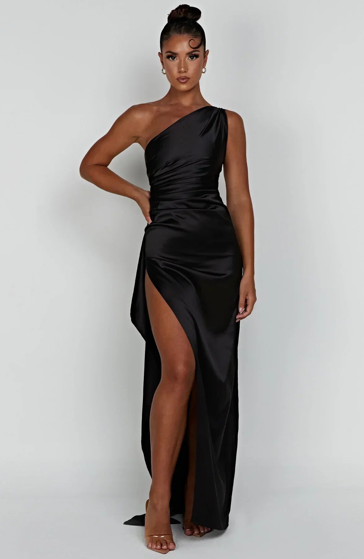 Jadey | Satijnen One-Shoulder Galajurk Avondjurk met Hoge Split