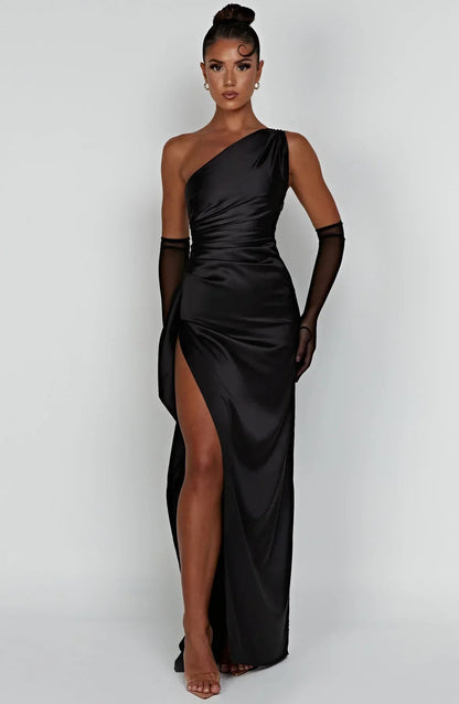 Jadey | Satijnen One-Shoulder Galajurk Avondjurk met Hoge Split