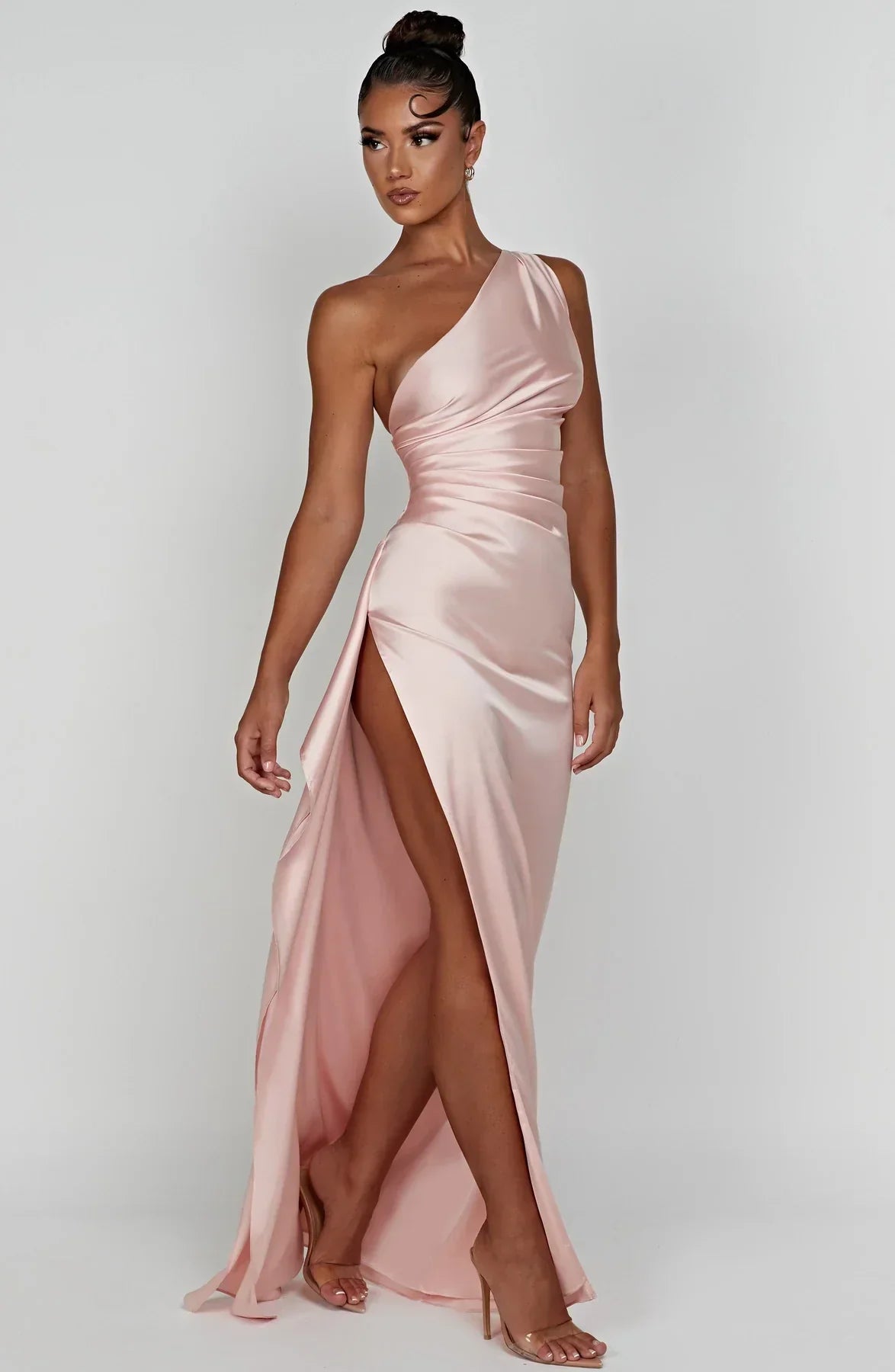 Jadey | Satijnen One-Shoulder Galajurk Avondjurk met Hoge Split