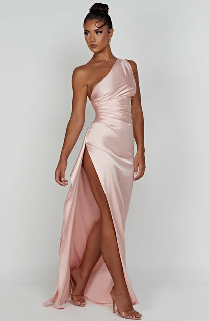 Jadey | Satijnen One-Shoulder Galajurk Avondjurk met Hoge Split