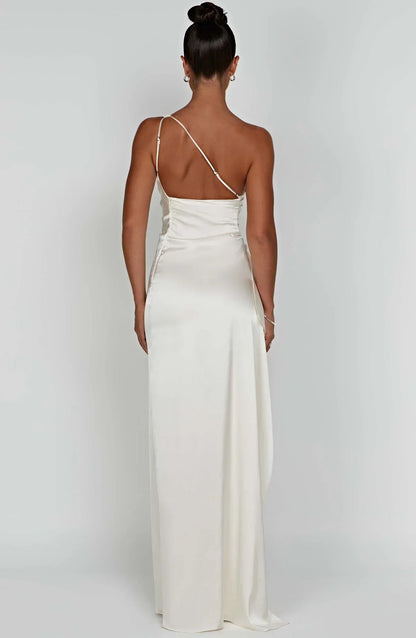 Jadey | Satijnen One-Shoulder Galajurk Avondjurk met Hoge Split