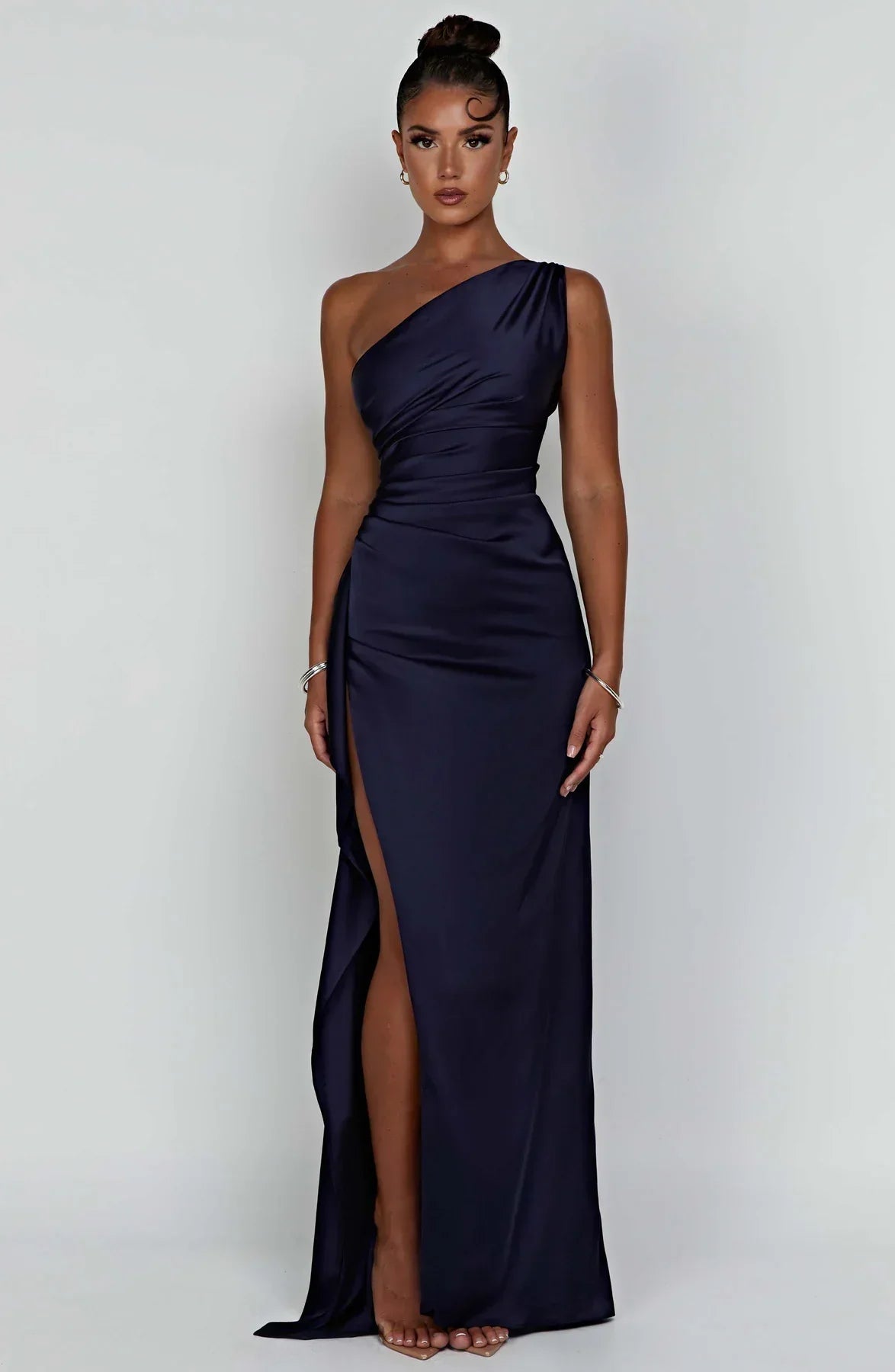 Jadey | Satijnen One-Shoulder Galajurk Avondjurk met Hoge Split