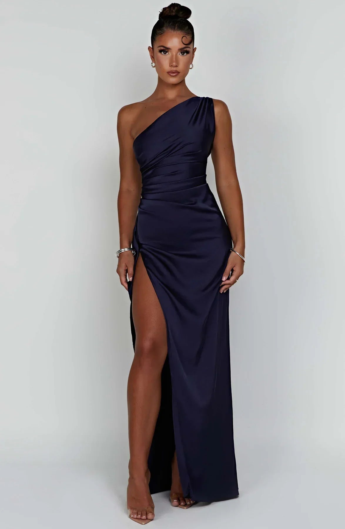 Jadey | Satijnen One-Shoulder Galajurk Avondjurk met Hoge Split