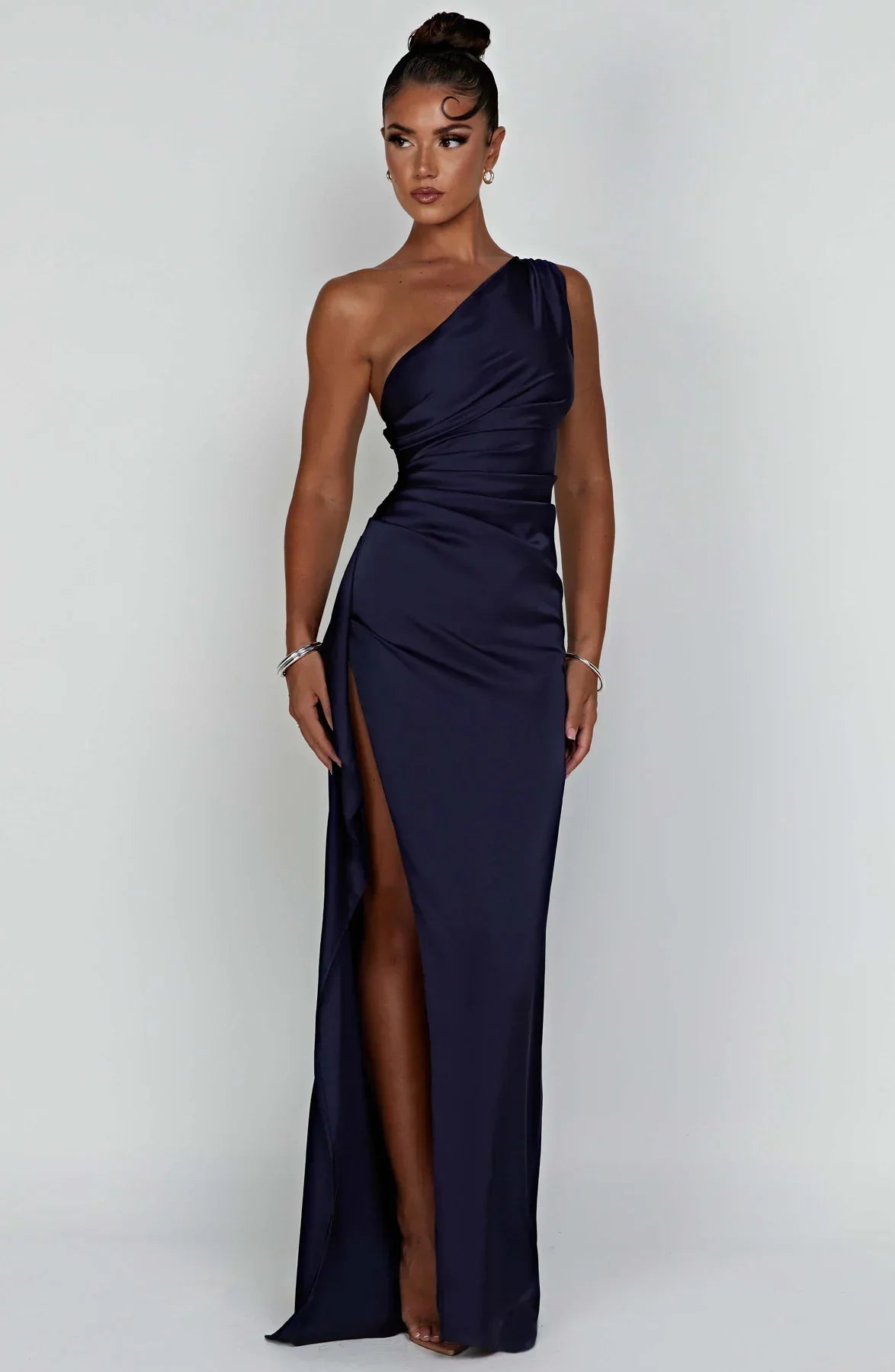 Jadey | Satijnen One-Shoulder Galajurk Avondjurk met Hoge Split
