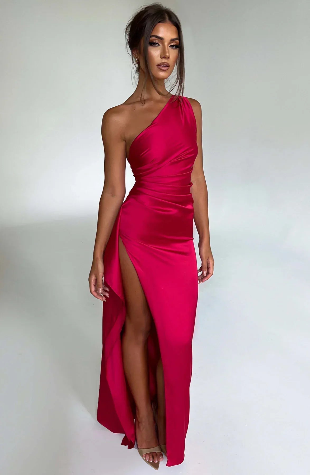 Jadey | Satijnen One-Shoulder Galajurk Avondjurk met Hoge Split