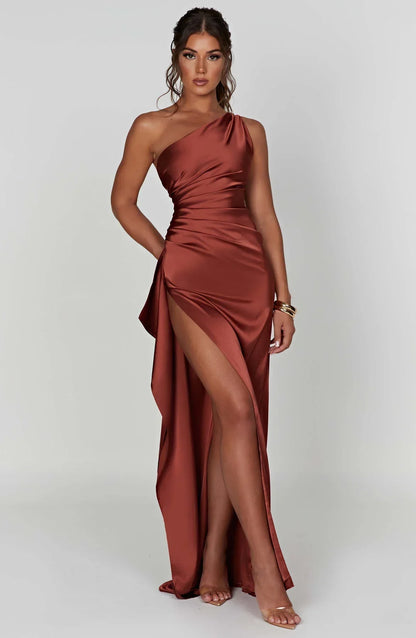 Jadey | Satijnen One-Shoulder Galajurk Avondjurk met Hoge Split