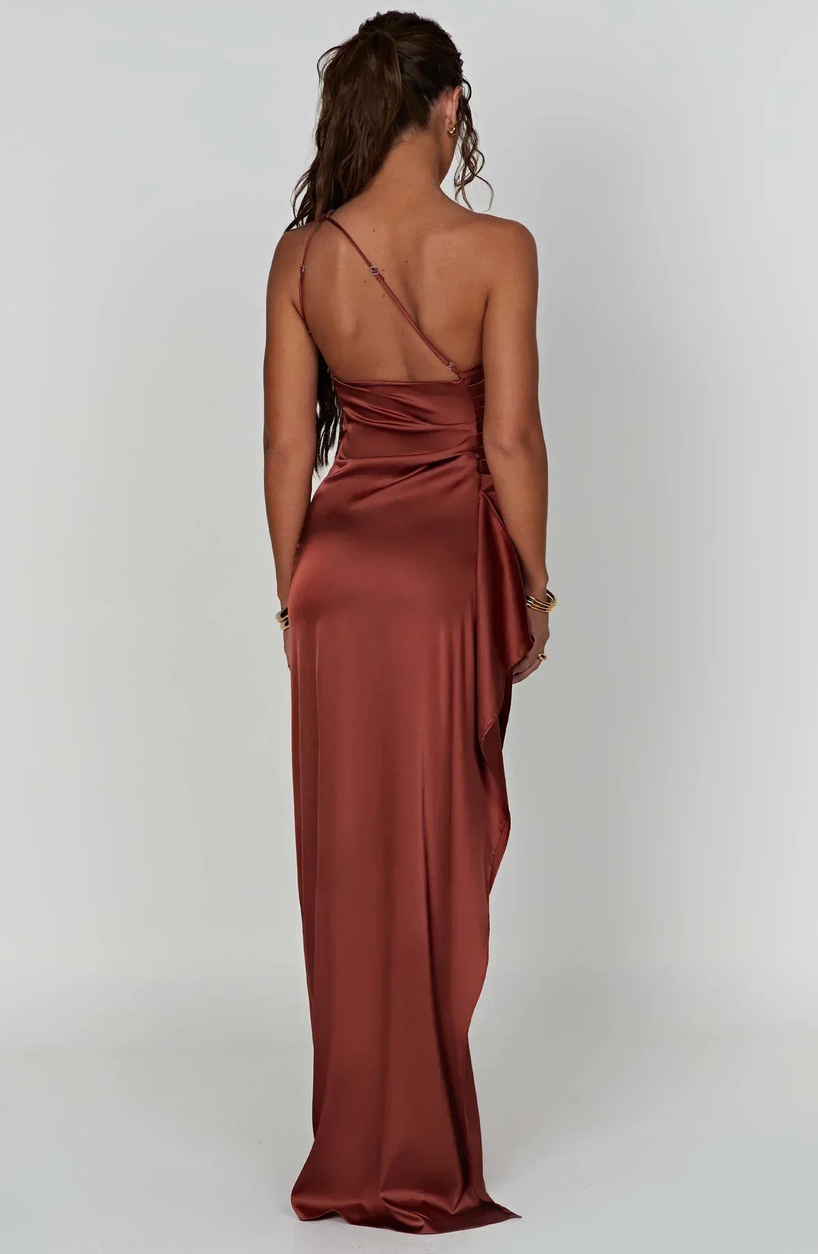 Jadey | Satijnen One-Shoulder Galajurk Avondjurk met Hoge Split