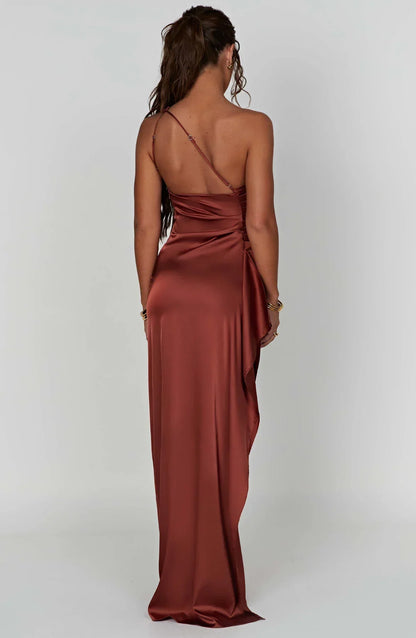 Jadey | Satijnen One-Shoulder Galajurk Avondjurk met Hoge Split
