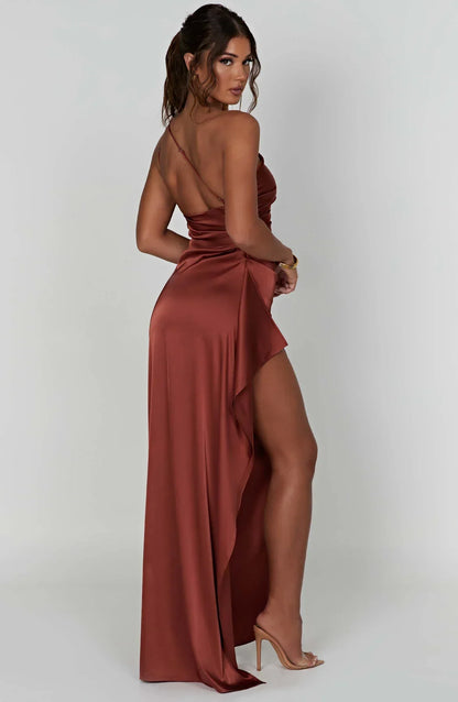 Jadey | Satijnen One-Shoulder Galajurk Avondjurk met Hoge Split