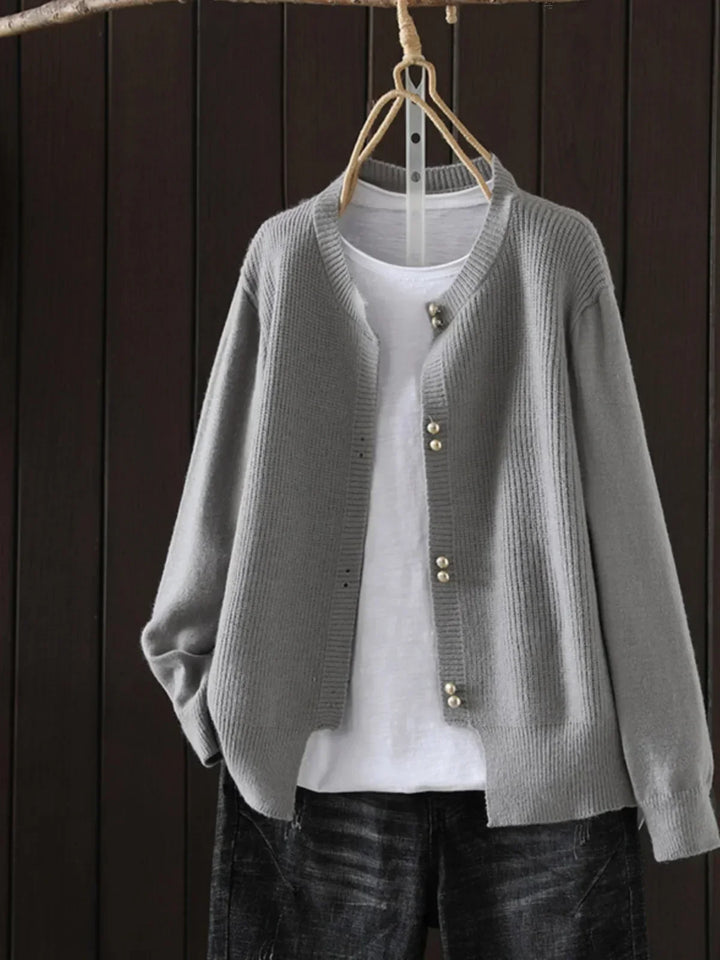 Arveth | Women's Button-Up Knit Cardigan - Light Grey - Image 1