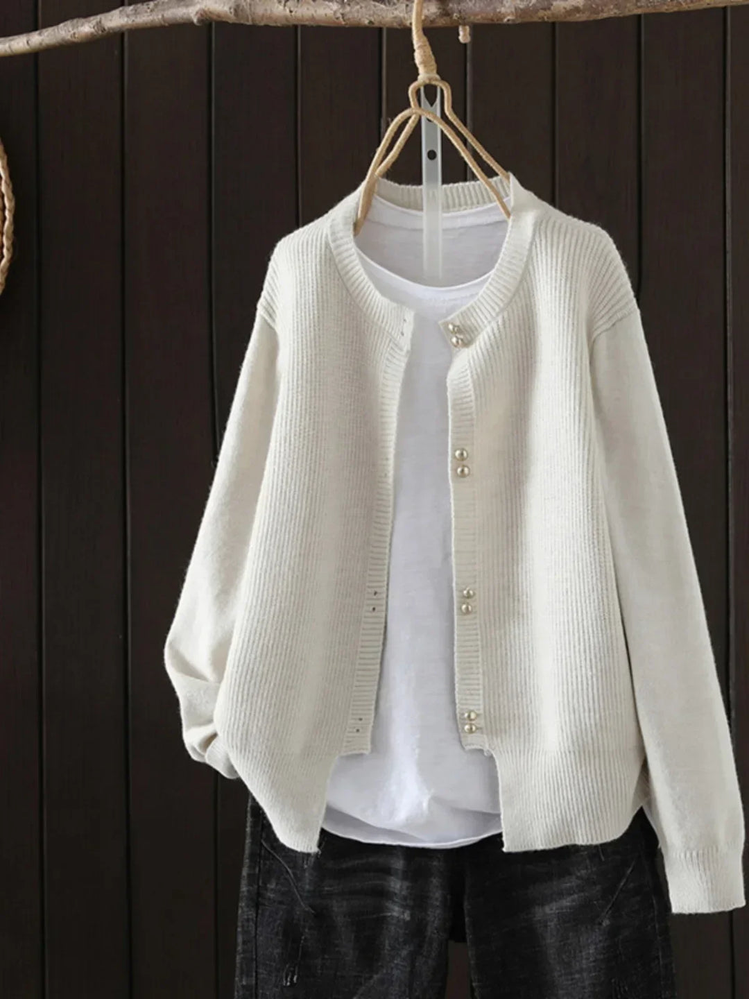 Arveth | Women's Button-Up Knit Cardigan - Light Grey - Image 5