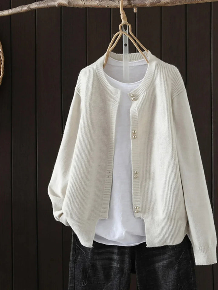 Arveth | Women's Button-Up Knit Cardigan - Light Grey - Image 5