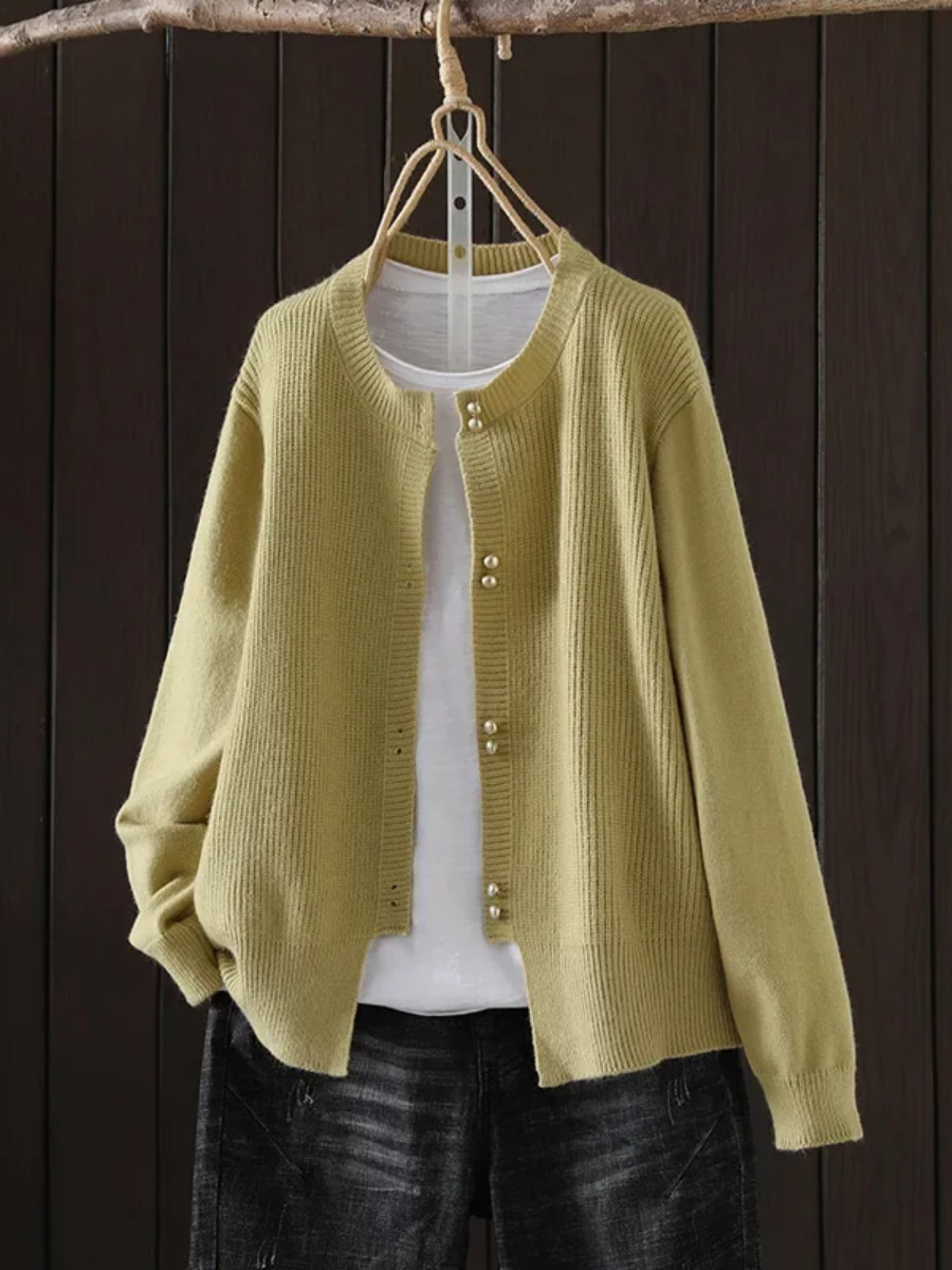 Arveth | Women's Button-Up Knit Cardigan - Light Grey - Image 6