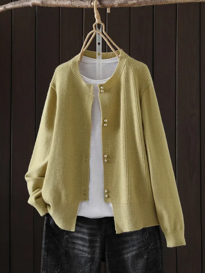 Arveth | Women's Button-Up Knit Cardigan - Light Grey - Image 6