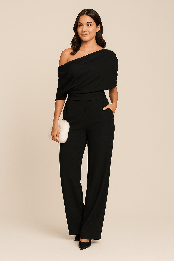 Elegant Women's Jumpsuit With One Shoulder Neck And Wide Legs