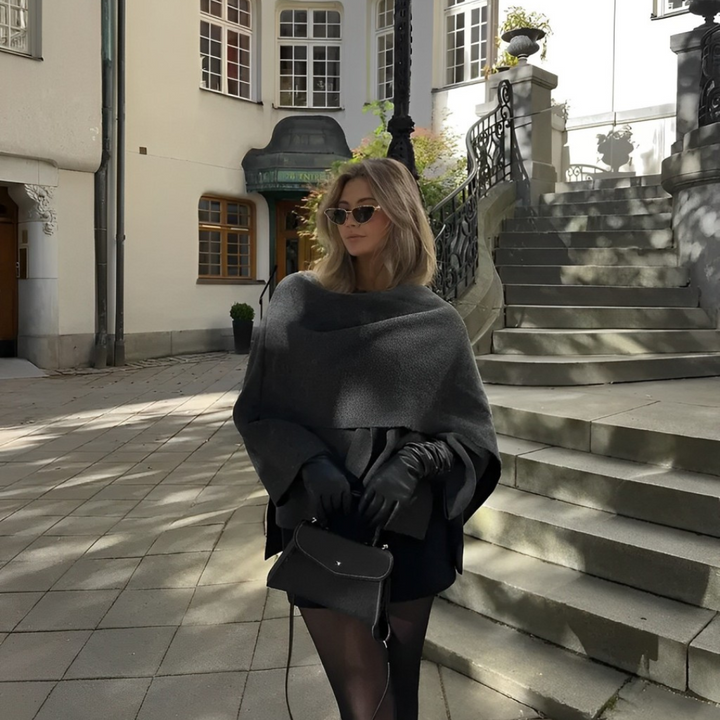 Stylish Elegant Women's Cape Coat with Wide Sleeves