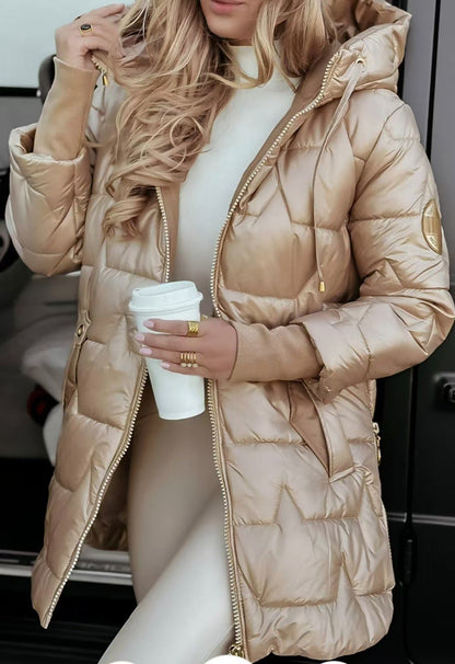Dames Warme Midi Puffer Jas met Capuchon en Zakken