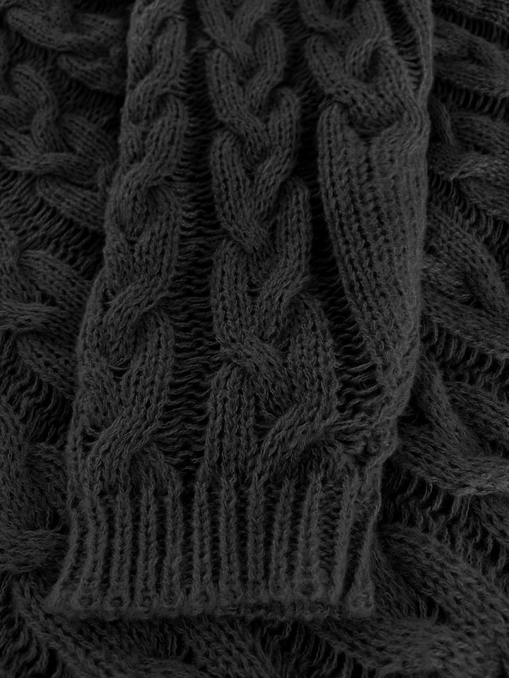Losvallende Kabelgebreide Dames Sweater met Capuchon en Geribde Boorden