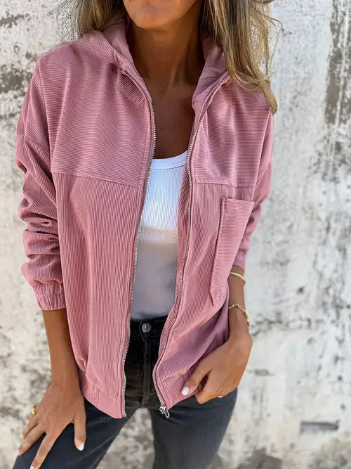 Laura | Casual Ribfluwelen Jas met Rits