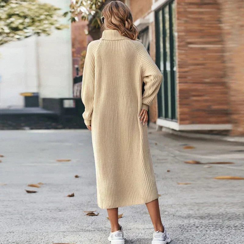 Zachte Dames Maxi Sweater Jurk met Col en Lange Mouwen