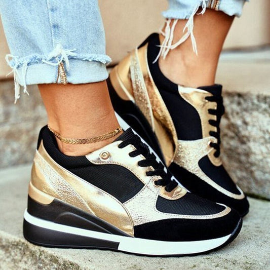 Keona | Trendy Plateau Sneakers met Glanzende Touch