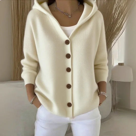 Soft Women's Cardigan with Hood and Button Closure