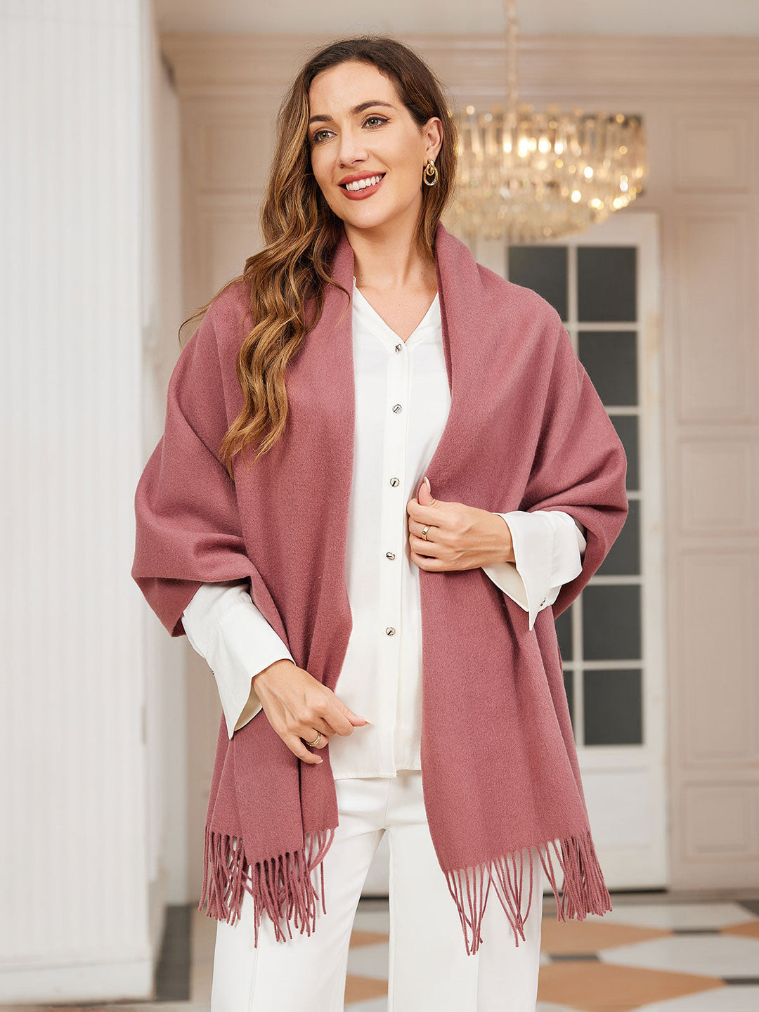 Elegant Soft Women's Wool Scarf with Fringes