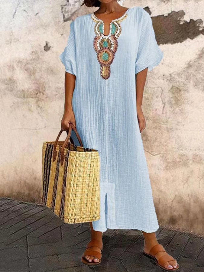 Anet | Boho Kaftan Jurk met Geborduurd Detail