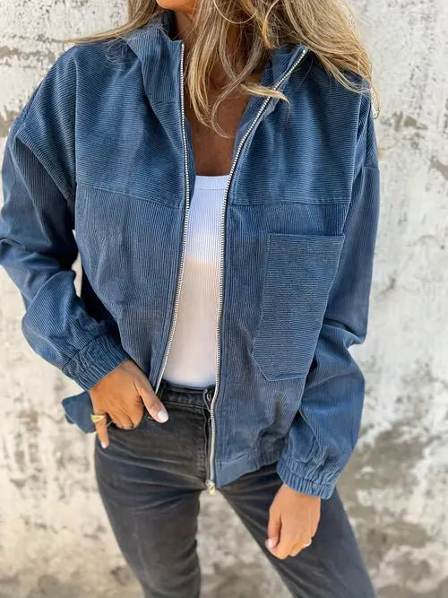 Laura | Casual Ribfluwelen Jas met Rits