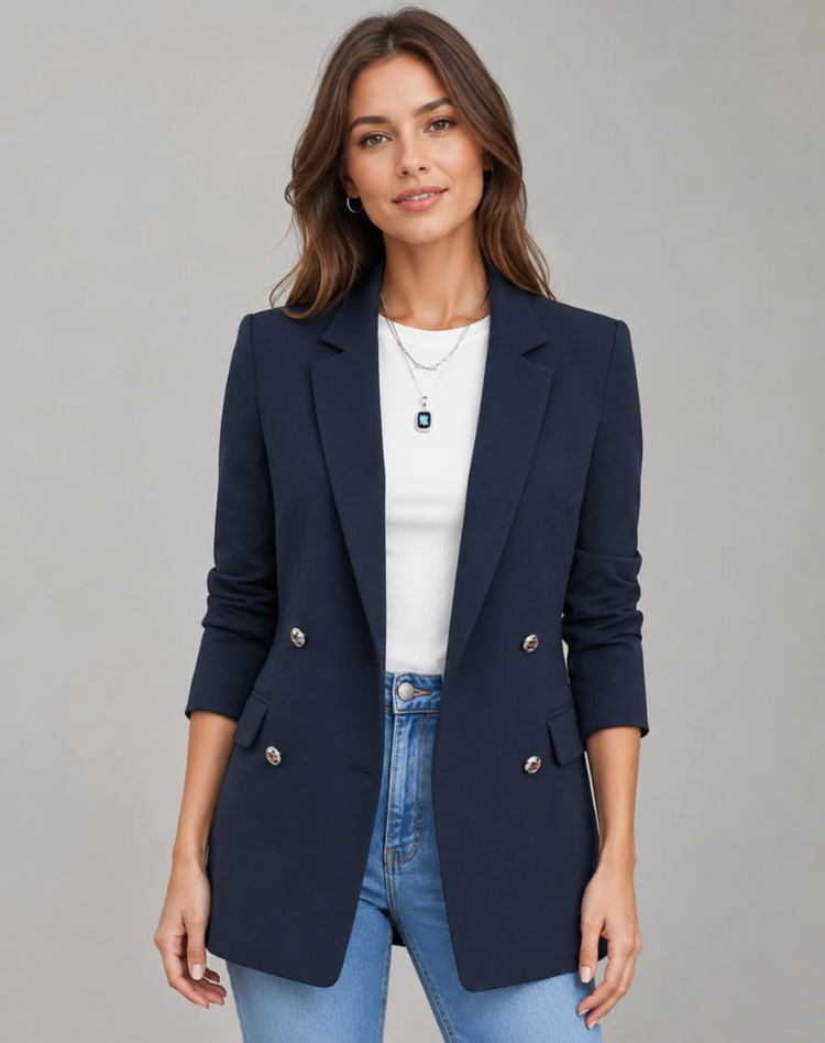 Blazer Dames Elegant Lang Getailleerd met Zakken