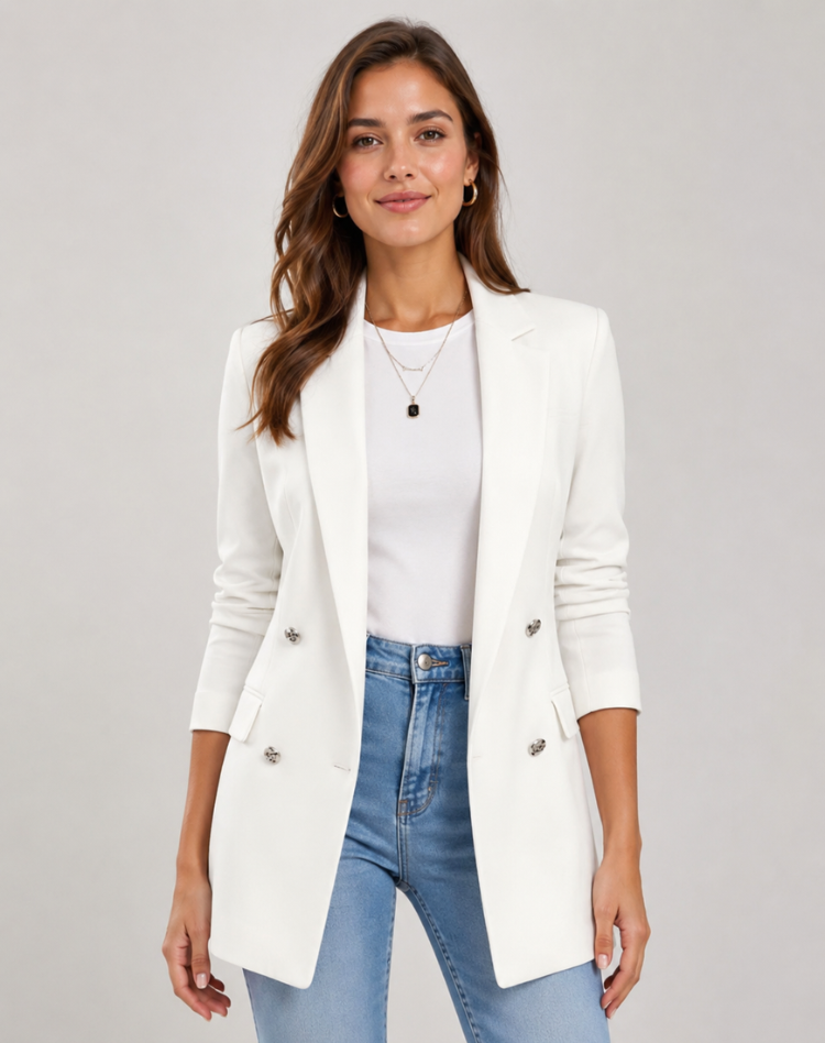 Blazer Dames Elegant Lang Getailleerd met Zakken