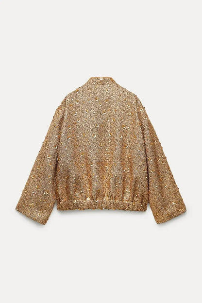 Stijlvolle Elegante Dames Bomberjack met Goud Pailletten