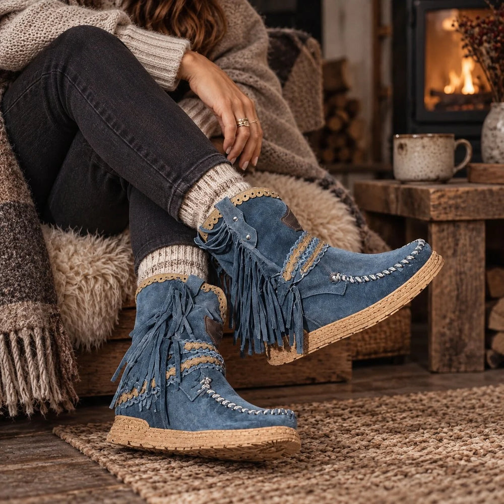 Liliana | Boho Cowboy Enkelboots met Speelse Fringes