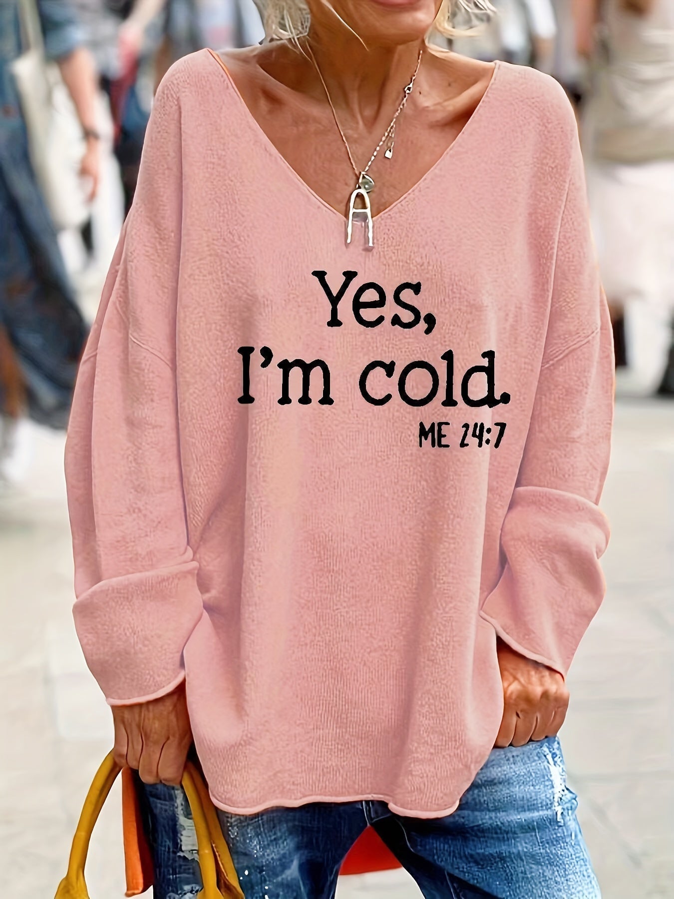 Trendy Comfortabele Dames Trui met V-Hals en Print