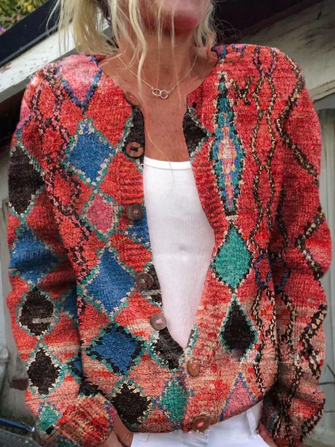 Stylish Comfortable Women's Cardigan with 3D Print and Long Sleeves