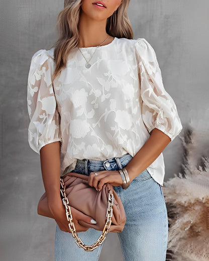Elegante Stijlvolle Dames Blouse Met Korte Pofmouwen