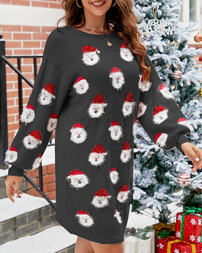 Oversized Warme Dames Kerst Sweaterjurk met Fluffy Santa Motief