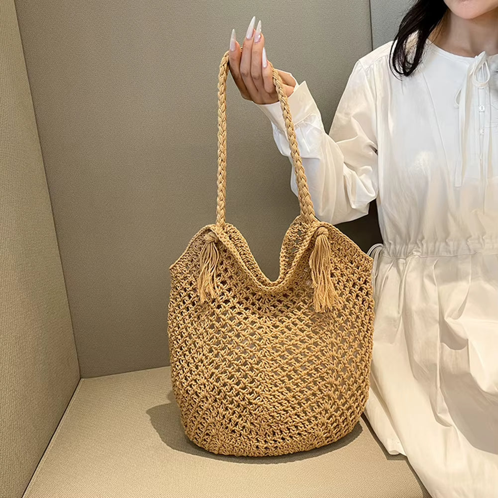 Sac Shopper Bohème Estival Tressé pour Femme avec Poignées