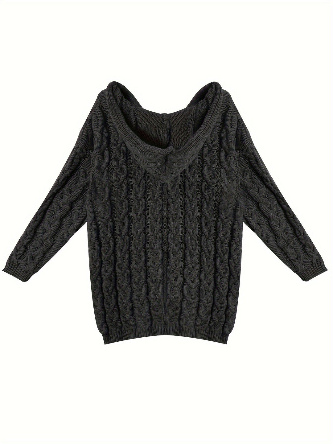 Losvallende Kabelgebreide Dames Sweater met Capuchon en Geribde Boorden