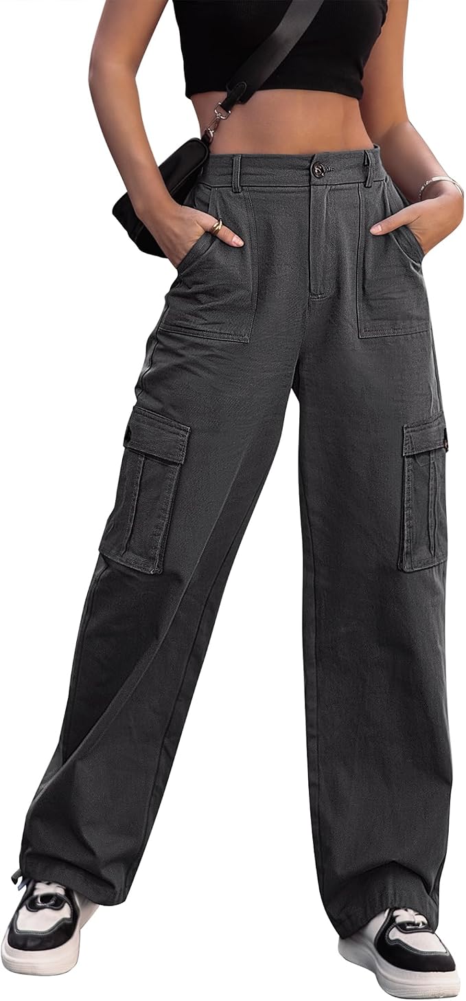 Trendy Dames Cargo Broek met Hoge Taille en Rechte Pasvorm