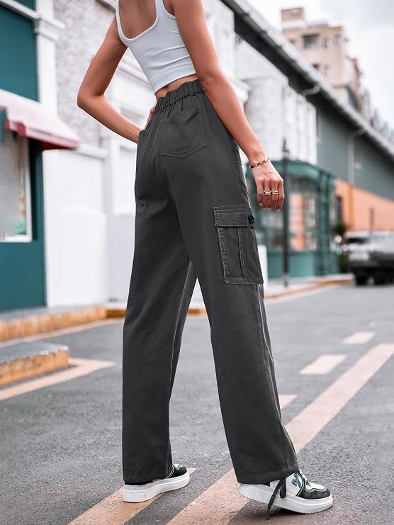 Trendy Dames Cargo Broek met Hoge Taille en Rechte Pasvorm