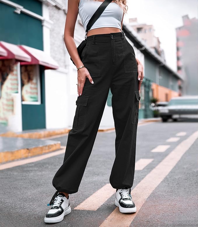 Trendy Dames Cargo Broek met Hoge Taille en Rechte Pasvorm