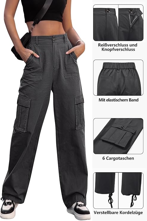 Trendy Dames Cargo Broek met Hoge Taille en Rechte Pasvorm