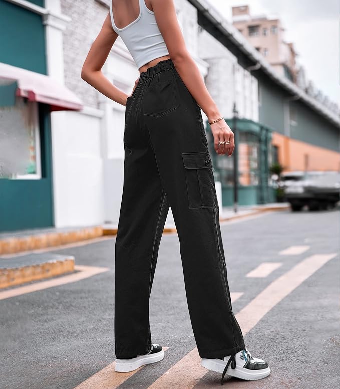 Trendy Dames Cargo Broek met Hoge Taille en Rechte Pasvorm